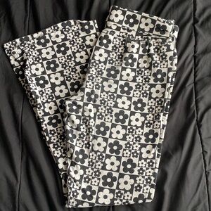 black and white checkered flower pants
